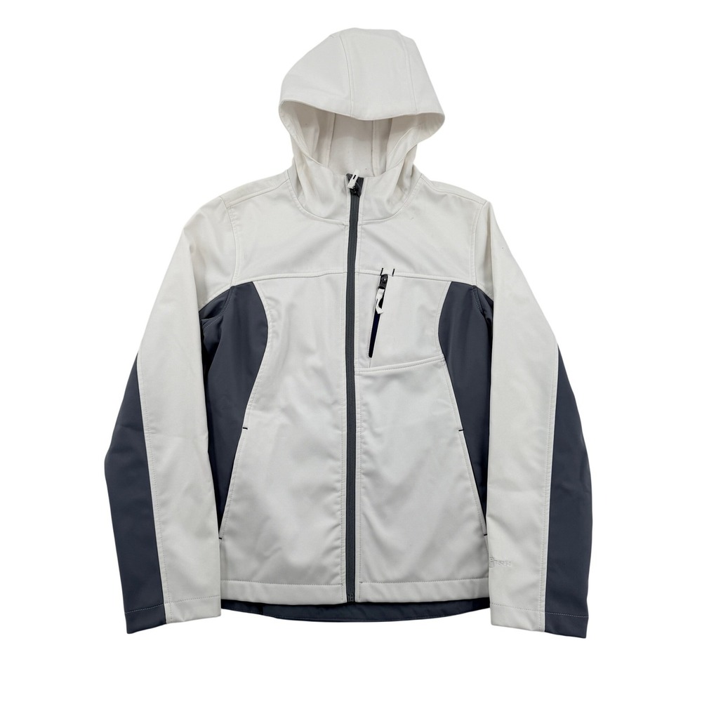 Free Tech Women Size M 8-10 Softshell Hooded Jacket White Grey Full Zip Warm
